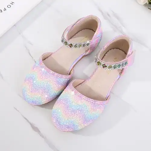 女童凉鞋2021新款时尚水晶鞋真皮儿童平底公主凉鞋
