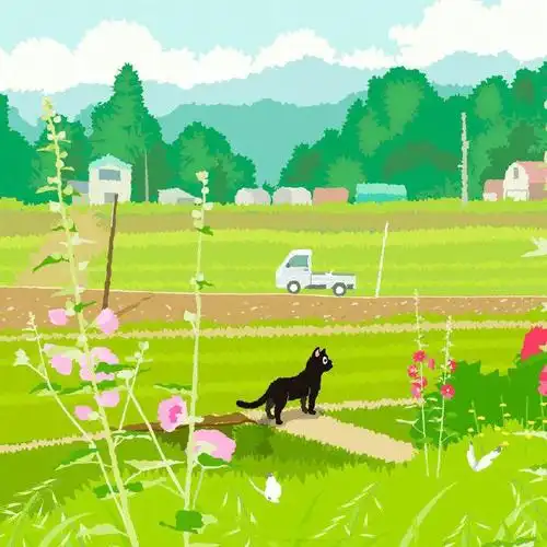 日本温暖治愈系插画,猫咪的旅行四季插画