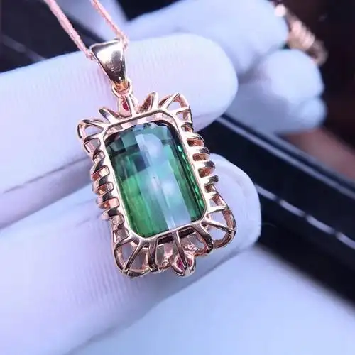 俊辰珠宝天然巴西绿碧玺项链女18k重金镶嵌晶体干净火彩南非真钻石