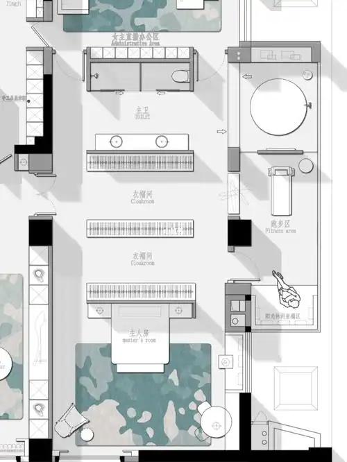 30款别墅大平层主卧套房—平面布局图(上)