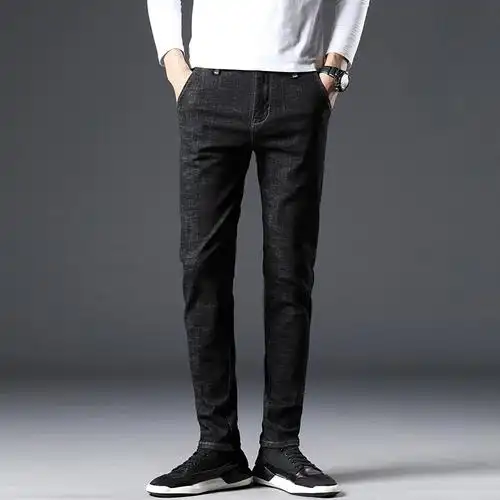 黑色男士牛仔裤深色直筒裤男裤子中腰水洗裤装