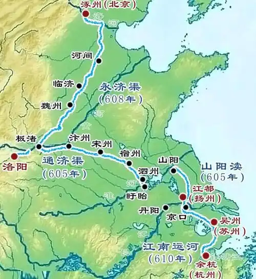 隋唐时期京杭大运河示意图