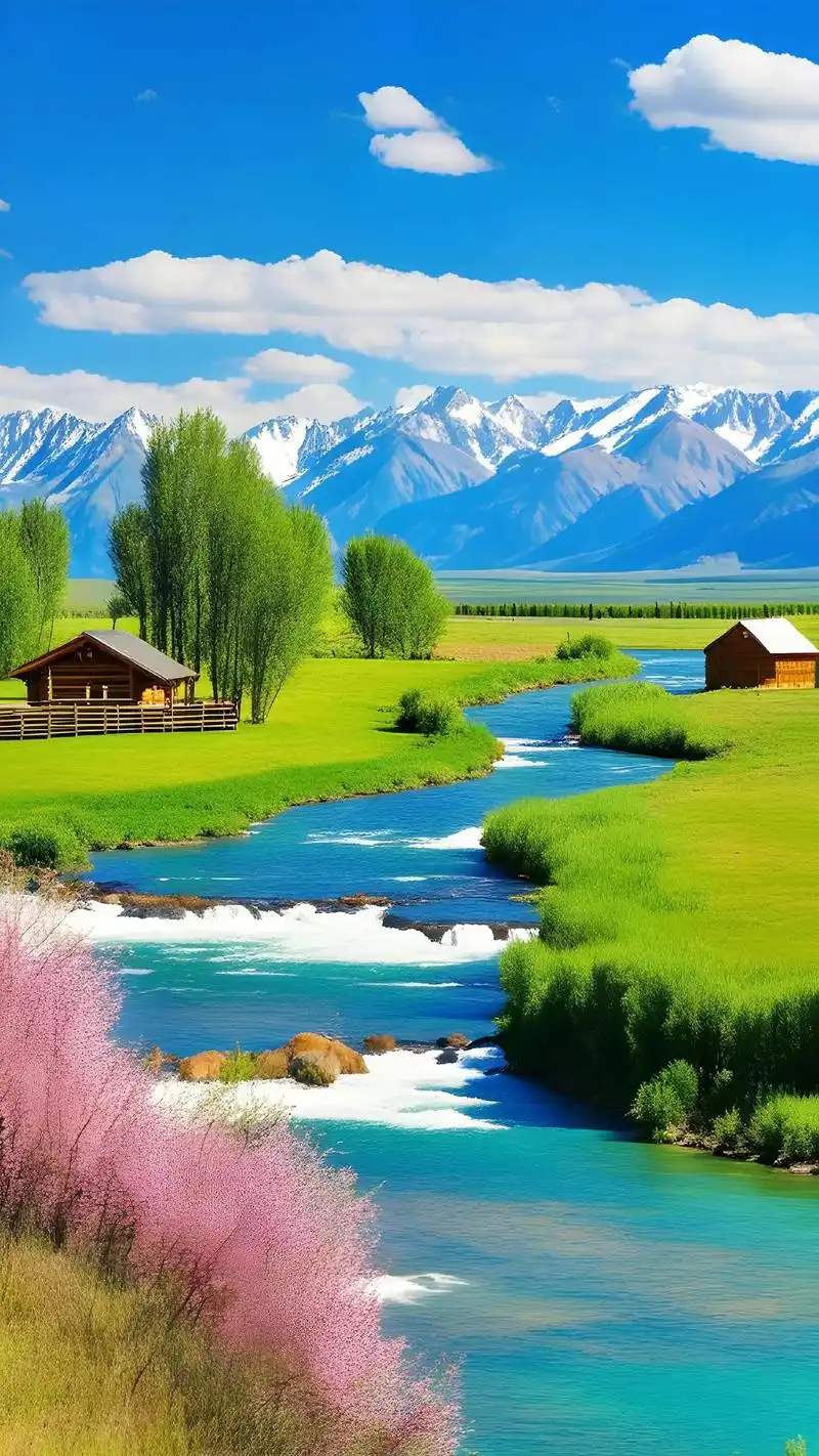 天空湛蓝,白云朵朵,与草原融为一体,宛如一幅极美的画卷#草原 - 抖音