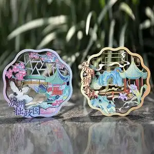 原创苏州画窗冰箱贴  木质镂空景点 城市印象旅游纪念品 文创礼品