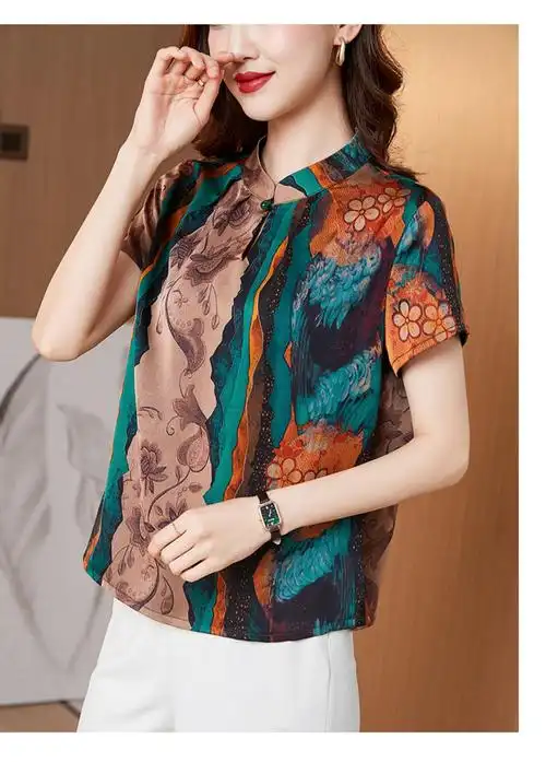 恒源祥品牌中年妈妈穿的香云纱妈妈短袖衫短袖中年t恤夏装小衫新款