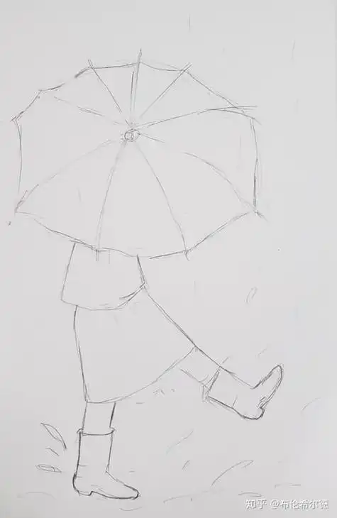下雨天人的背影简笔画
