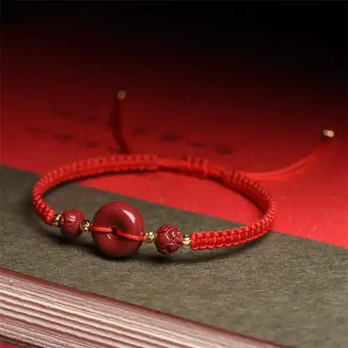 朱砂平安扣红绳手链女古风编织手绳男本命年紫金砂儿童手串饰品