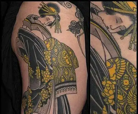 大腿日本艺妓人像纹身图案