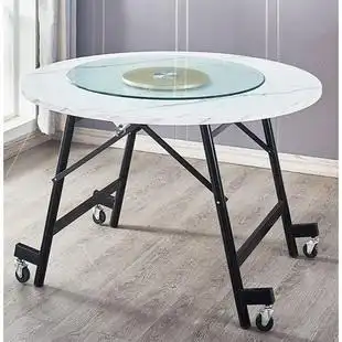 折叠大圆桌餐桌家用12人饭桌酒店实木可伸缩移动简易饭店圆形桌子