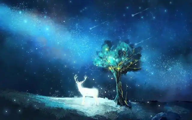 小鹿风景秋分秋天展板背景唯美梦幻星空风格平安夜快乐宣传海报圣诞