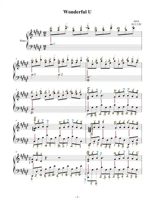 wonderfulu钢琴谱简谱超详细标注