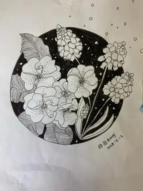 儿童线描画花