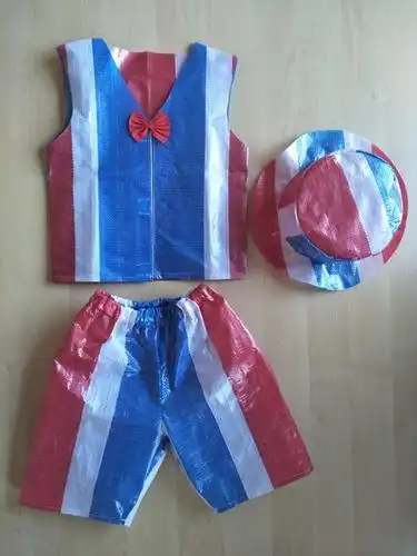 儿童环保服装废旧材料编织袋衣服幼儿园走秀服装亲子塑料袋制作