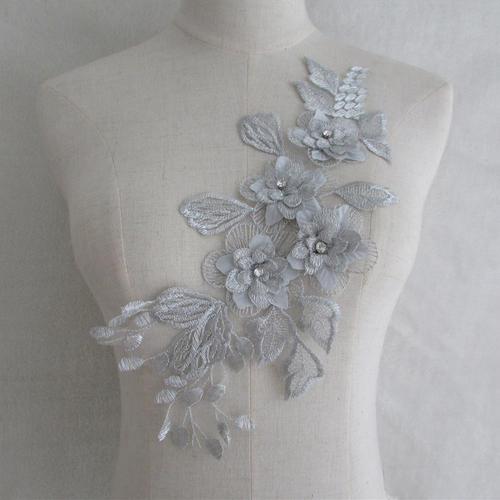 新款银色衣领蕾丝花朵刺绣缝纫花边diy手工装饰衣服服装辅料配件