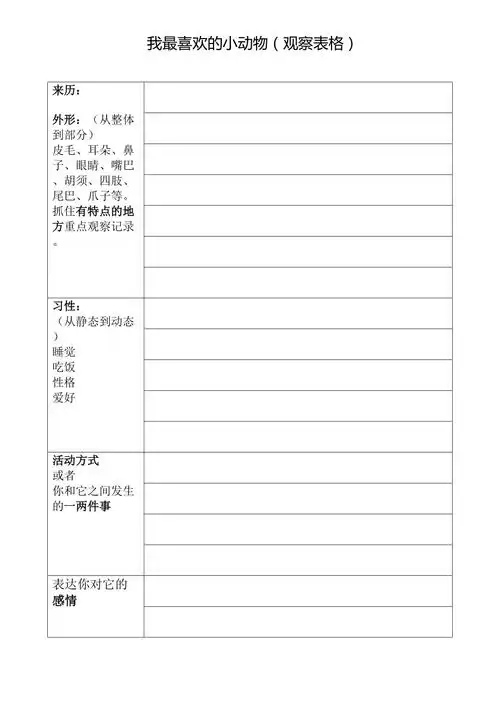 我最喜欢的小动物观察表格1