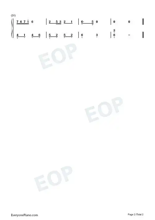 惊鸿一面-c调简单版双手简谱预览2