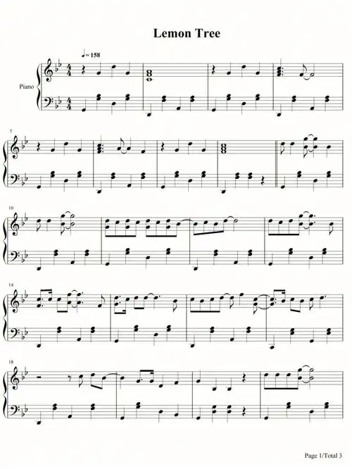 钢琴谱lemontree柠檬树