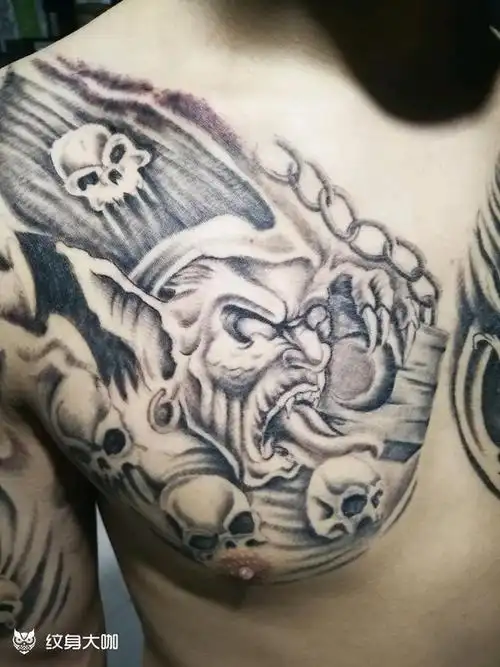 黑白无常半甲 未完_纹身图案手稿图片_魔爪的纹身作品集