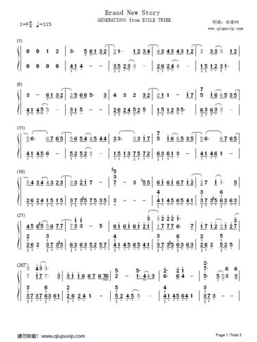 brand new story(简谱)_generations from exile tribe_钢琴谱_求谱网