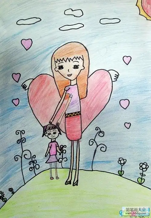 水彩画作品欣赏-妈妈像天使_母亲节儿童画-画画图片大全