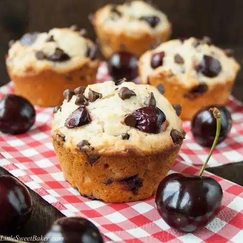 chip muffins fresh juicy cherries and mini chocolate chips in a