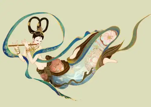 敦煌壁画岩彩仙女飞天图