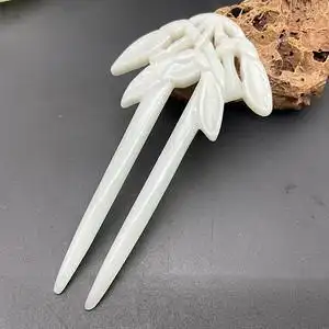 和田玉双插发簪花雕古风汉服头饰玉簪子头饰发饰发叉玉簪子发饰