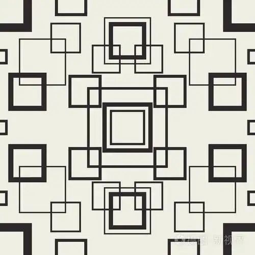 纠结方块无缝图案. 具有矩形形状的连续矢量背景. 单色印刷设计.