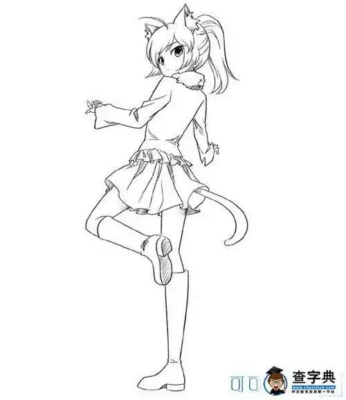 穿迷你裙子的小女孩简笔画