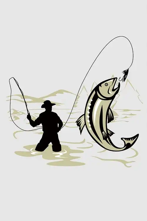 卡通手绘钓鱼鱼竿