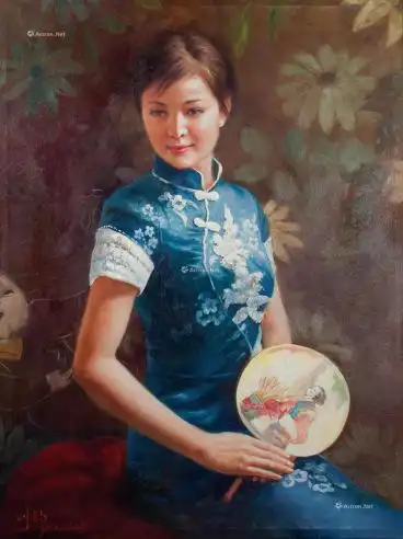 关则驹 执扇少女(油画)