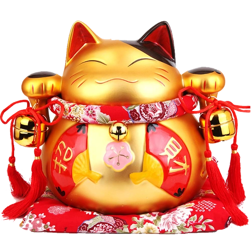 金色招财猫招财猫春节喜庆热闹春节贺岁招财进宝可爱q版招财猫透明免