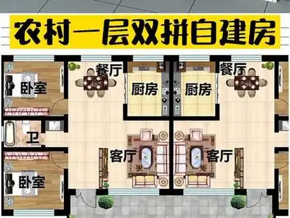 一层两户双拼户型图_一层两户自建房户型图_一梯两户户型图大全 - 抖