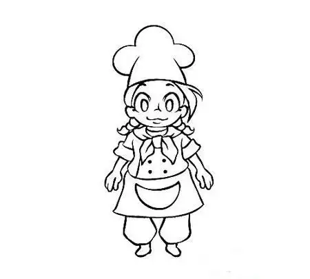 带厨师帽的女孩简笔画