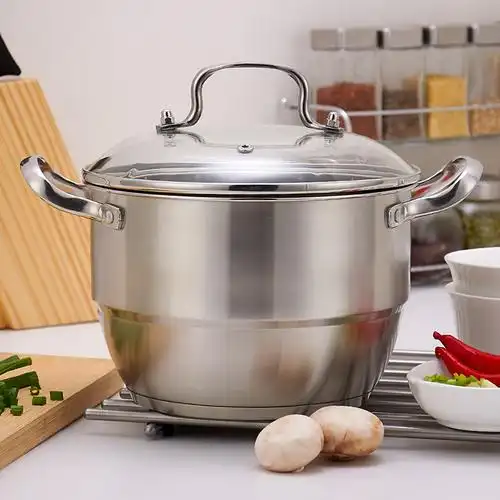 不锈钢家用汤锅 加厚复底双耳不粘蒸锅配送蒸篦锅具24cm 汤锅
