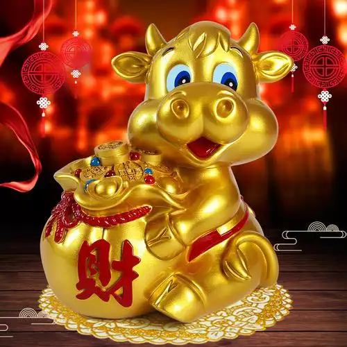 金牛树脂存钱罐 大号招财牛生肖储蓄罐只进不出开业乔迁礼物摆件