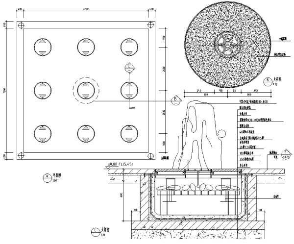 园林景观小品特色水景,水池,喷泉,跌水,瀑布cad设计施工图