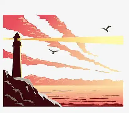 夕阳西下的灯塔矢量素材png世界海洋日矢量灯塔卡通手绘免抠aipng海上
