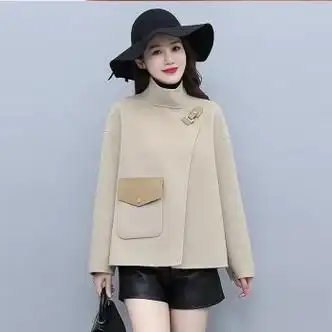 秋冬季新款女装短款小个子加厚呢子大衣女装外套女定制米白色xl125145