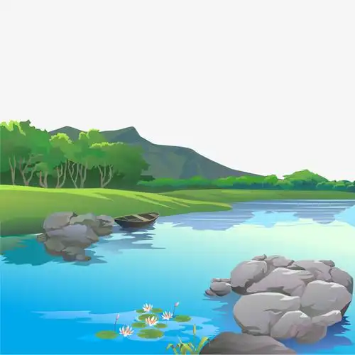 卡通河流风景设计矢量图