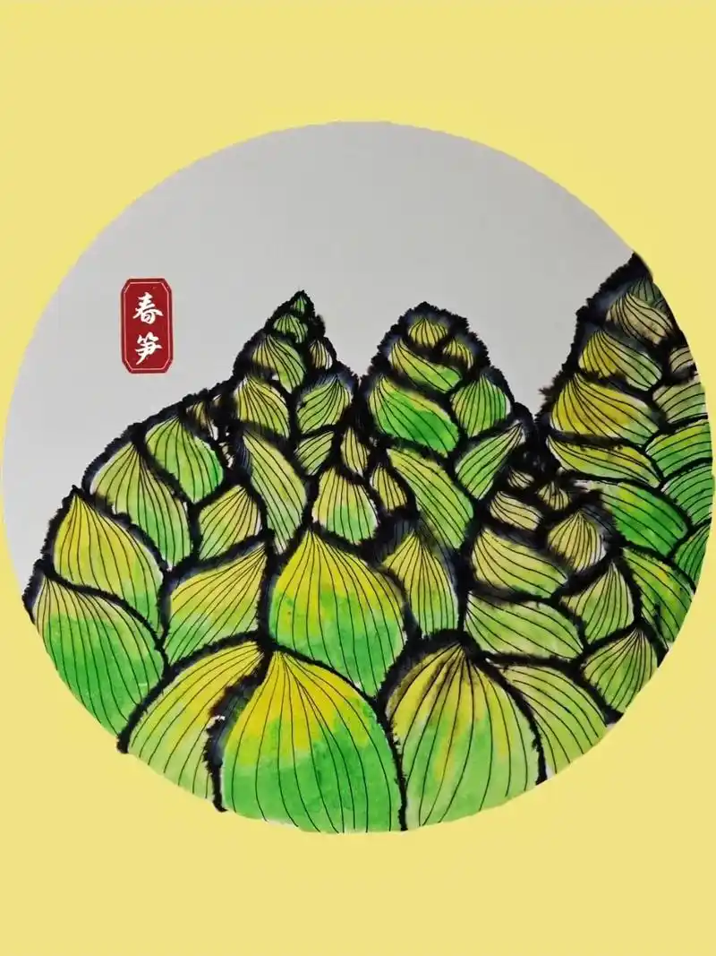 抖音图文来了 少儿创意晕染画《春笋》分解详情步骤图#水彩笔 - 抖音