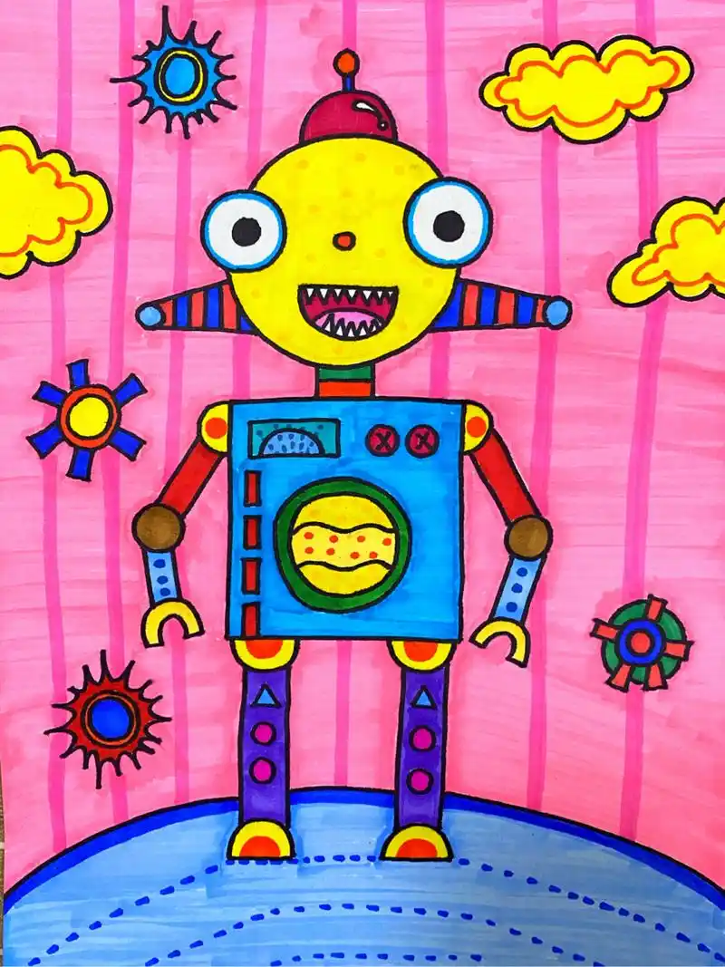 创意儿童画·未来机器人 分享一副纯画作品,让小朋友们发挥想象力自己