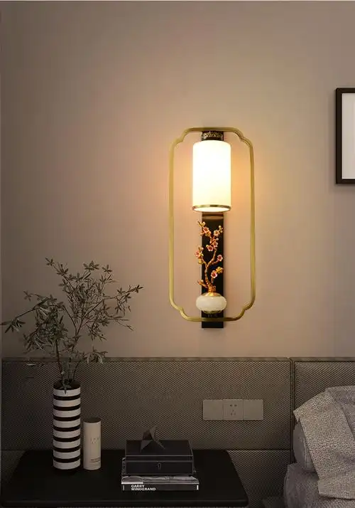 壁灯禅意客厅背景墙全铜别墅复式楼仿古中国风卧室床头灯具t281黑擦金