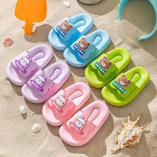 新款儿童拖鞋女童兔子公主风厚底柔软卡通小熊儿童防滑拖鞋