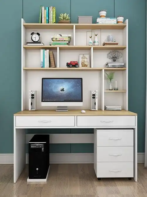 初中学生书桌子书架组合一体写字台卧室女孩粉色高中学习男孩家用