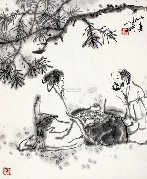 0661对弈图立轴纸本