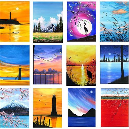 丙烯画油画片画室美术水粉手绘风景画色彩基础入门简单临摹卡片.