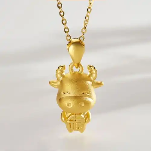 黄金色福牛吊坠女款项链首饰