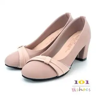斜拉摺带高质感圆头跟鞋(芋色.36-40码)