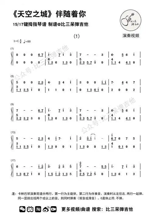 拇指琴简谱大全简单17音拇指琴琴谱简谱拇指琴初学者简谱17音